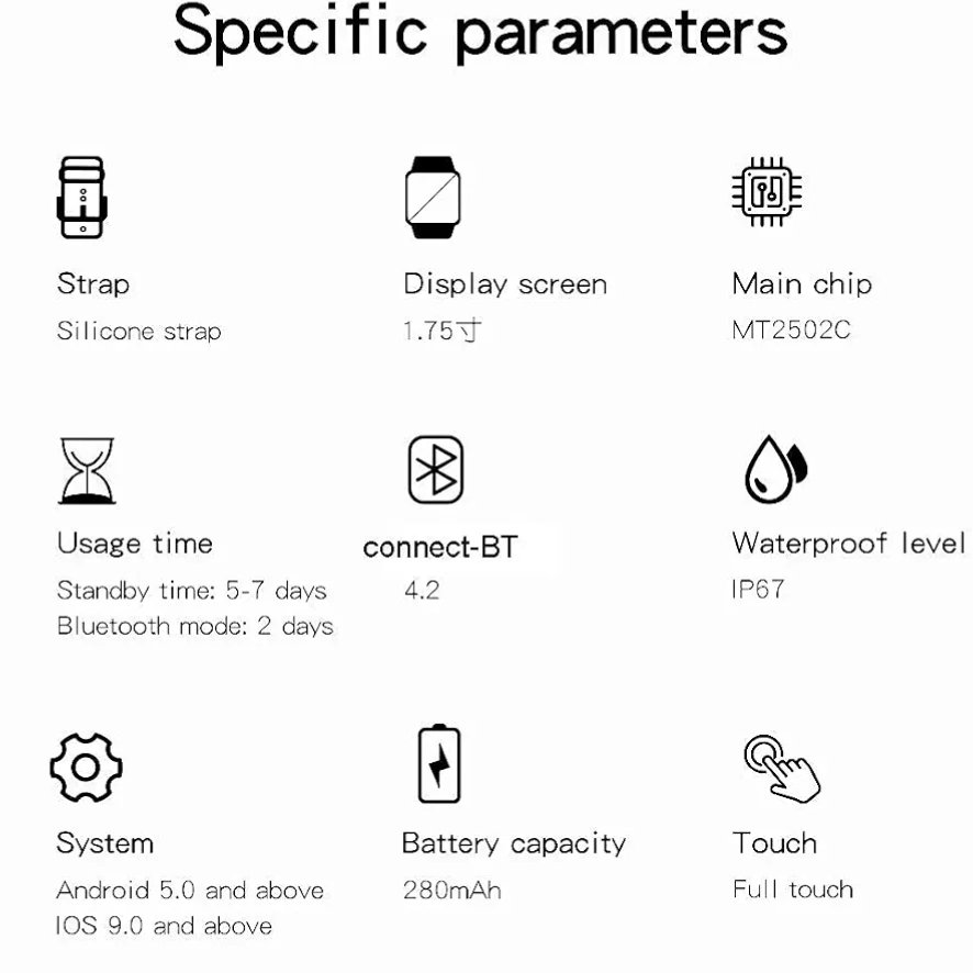 HW22 Smart Watch | Square AMOLED Display | Fitness Tracker | Heart Rate + Sleep Monitor | Wireless Charger + Multiple Watch Faces | For Men & Women
